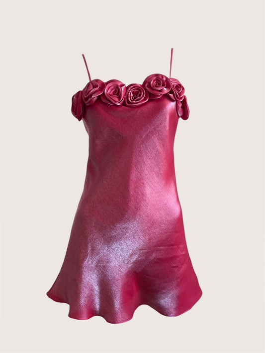 Vintage Coral Pink Rosette Mini Dress & Scarf Ensemble