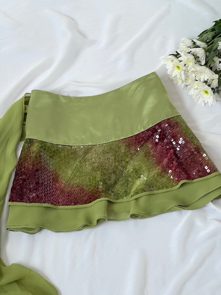 Vintage Green Satin Mini Skirt