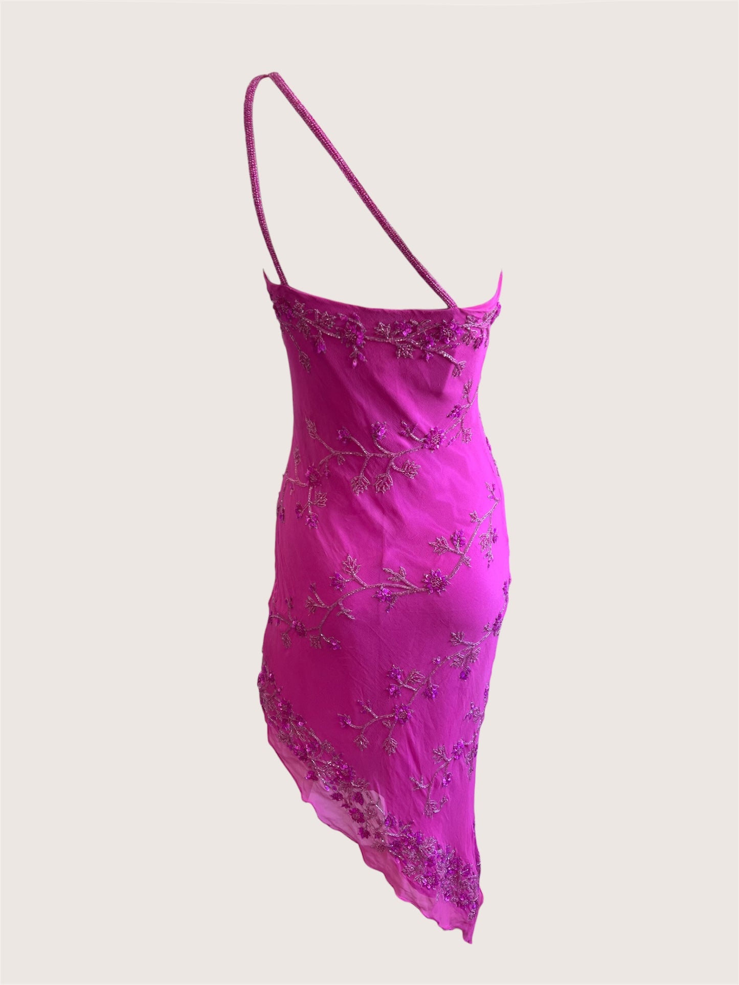 100% Silk Vintage Fuchsia Beaded Dress