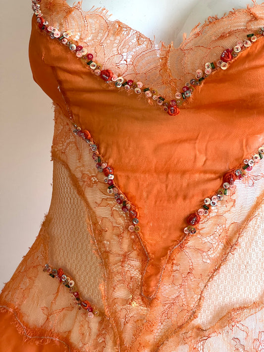 100% Silk Luxurious Designer Orange Slip Dress
