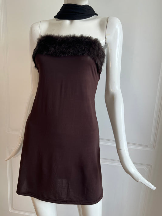 1990's Brown Faux Fur Mini Dress