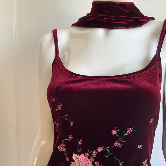 1990's Classic Burgundy Embroidered Slip Dress