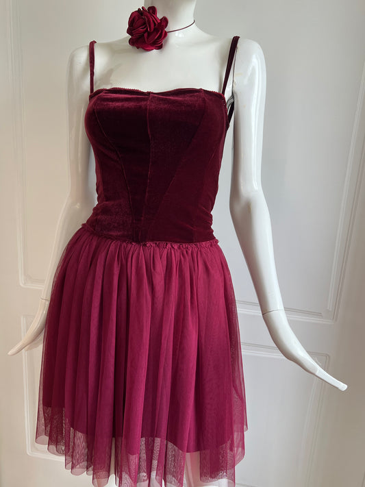 Rose Red Mini Tulle Skirt