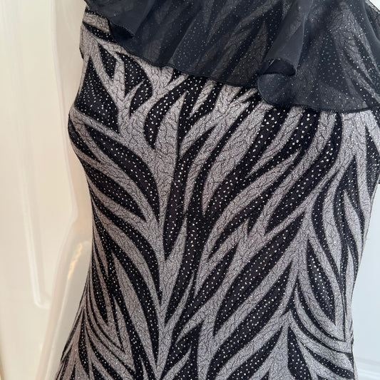Vintage Silver & Black Ruffled Mini Dress