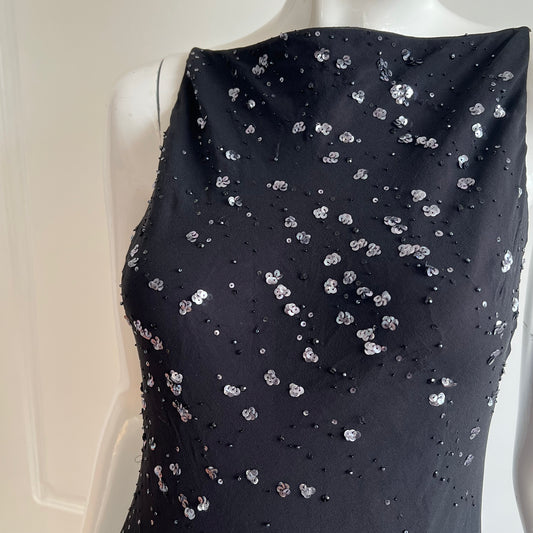 1990's 100% Silk Black Beaded Slip Dress