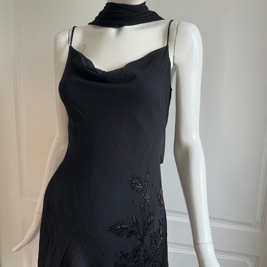 100% Silk Vintage Black Beaded Dress