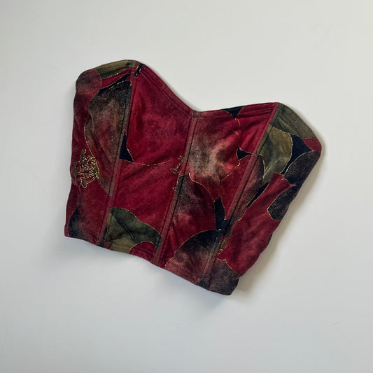 Vintage Red & Green Velour Cropped Corset Top