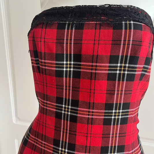 Classic Red Tartan Midi Slit Dress