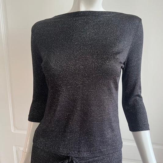 1990's Charcoal Black Glittery Top & Pants Ensemble