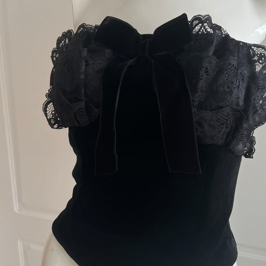 Vintage Black Velvet Bow Corset