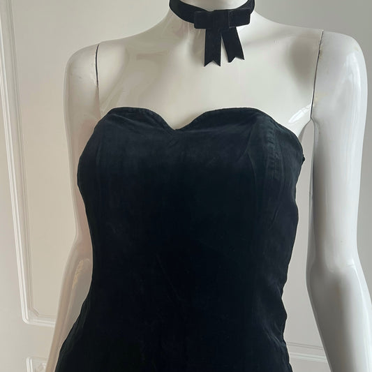 Vintage Classic Little Black Velvet Mini Dress