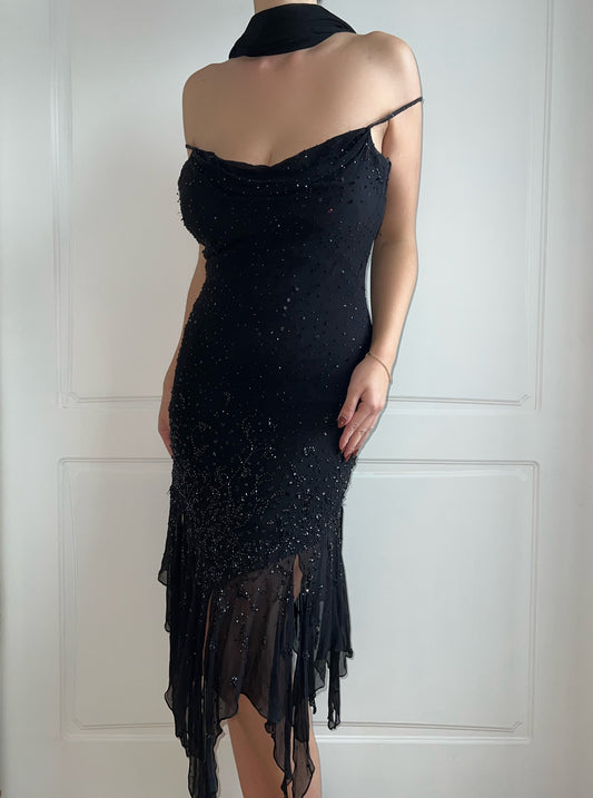 100% Silk Vintage Black Beaded Dress