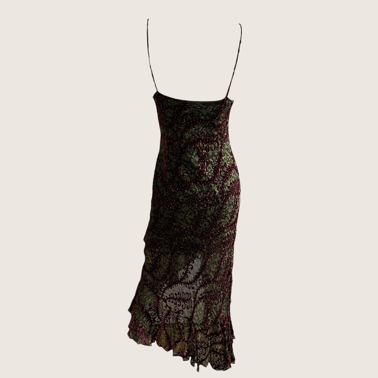 Luxurious Vintage Velvet Beaded Dress & Scarf Ensemble