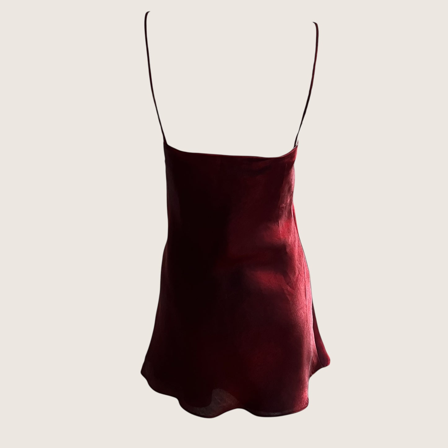 Vintage Burgundy Rosette Satin Mini Slip Dress & Scarf Ensemble