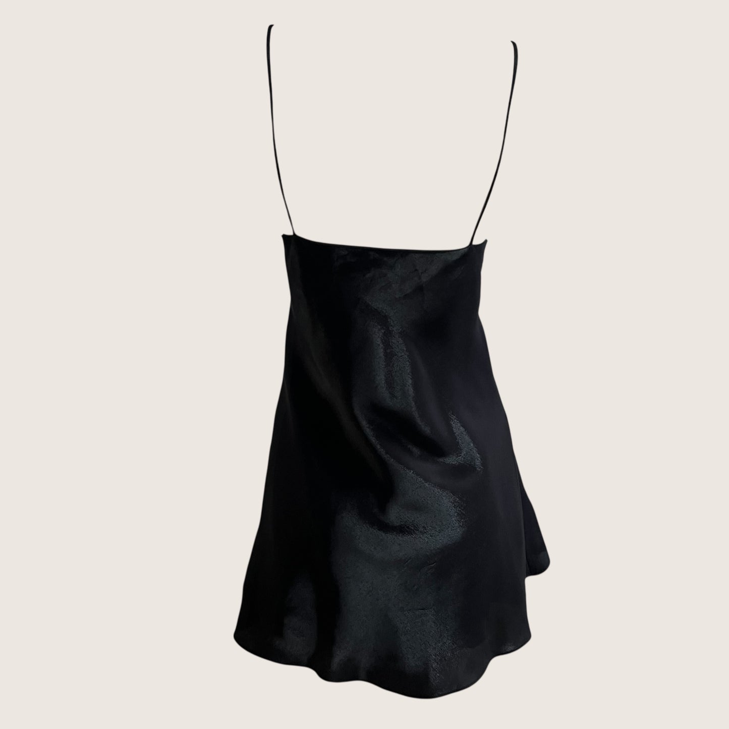 Vintage Black Rosette Satin Mini Slip Dress & Scarf Ensemble