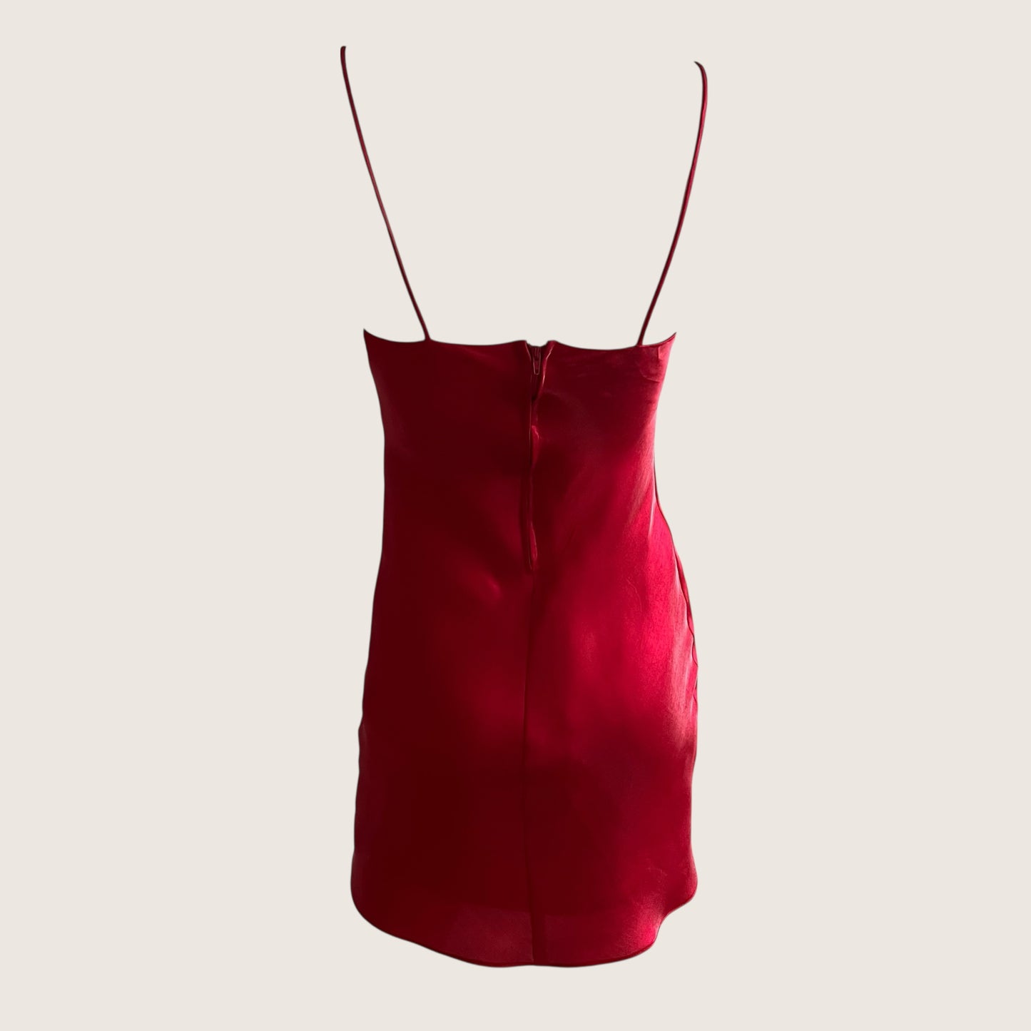 Vintage Red Rosette Satin Mini Slip Dress & Scarf Ensemble