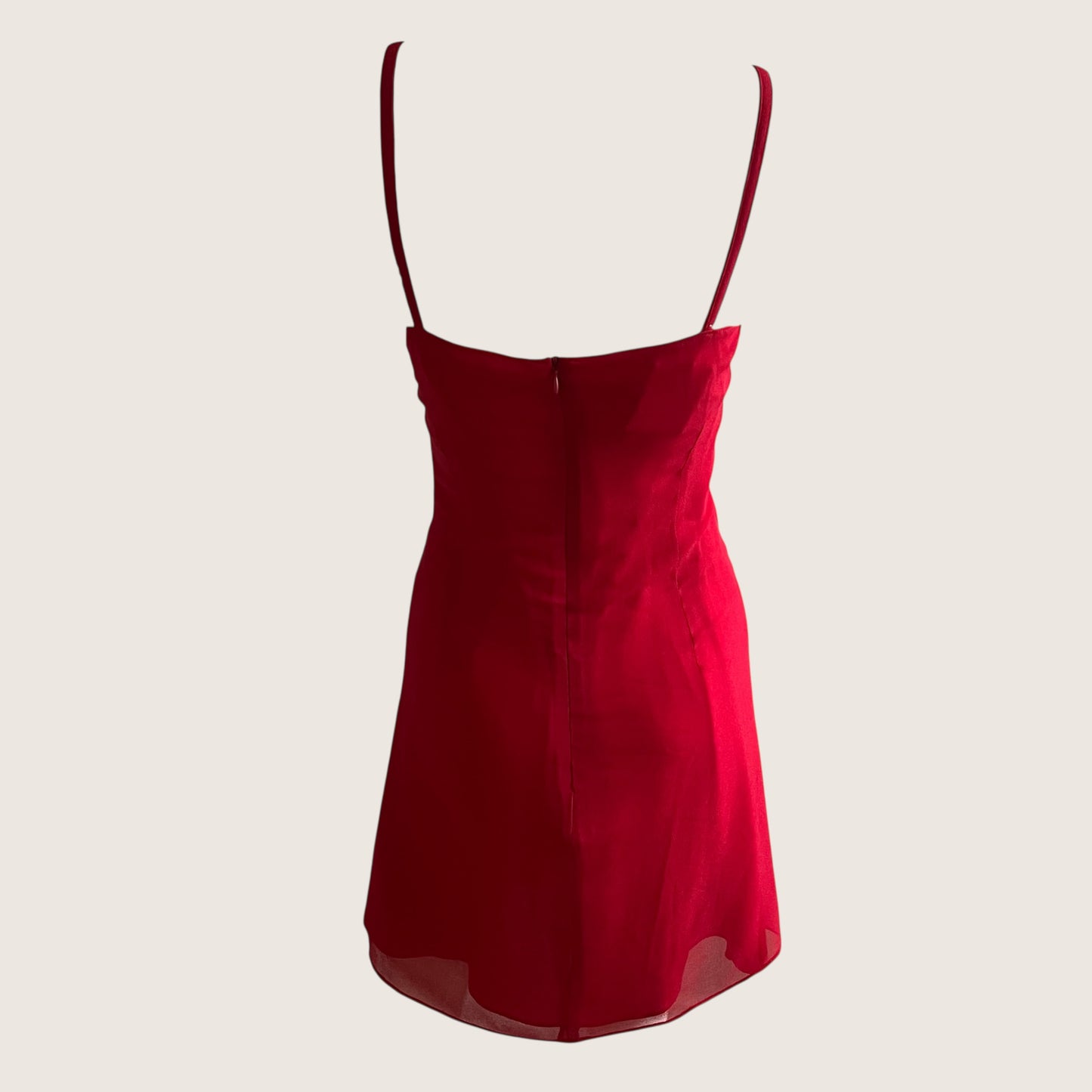 Vintage Red Rosette Mini Slip Dress & Scarf Ensemble