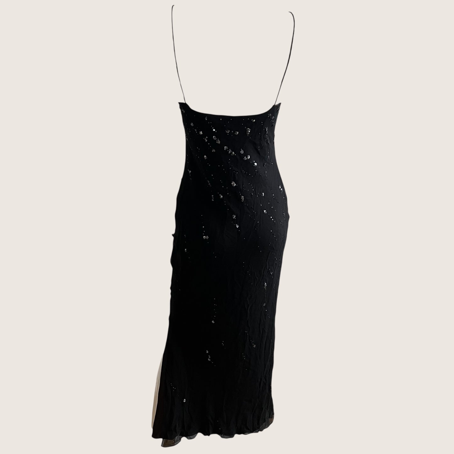 1990's 100% Silk Black Beaded Slip Dress