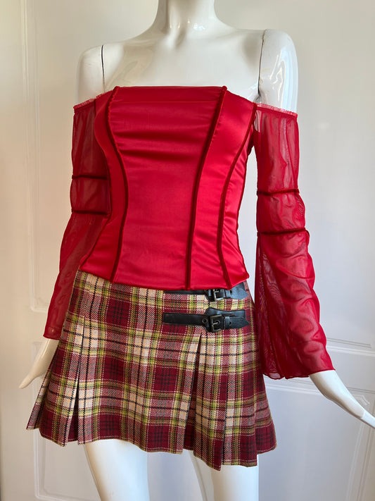 Vintage Red Long Sleeve Corset Bodice