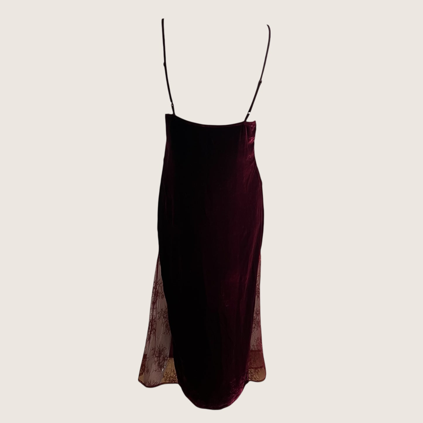 Burgundy Crushed Velvet & Lace Slip Dress