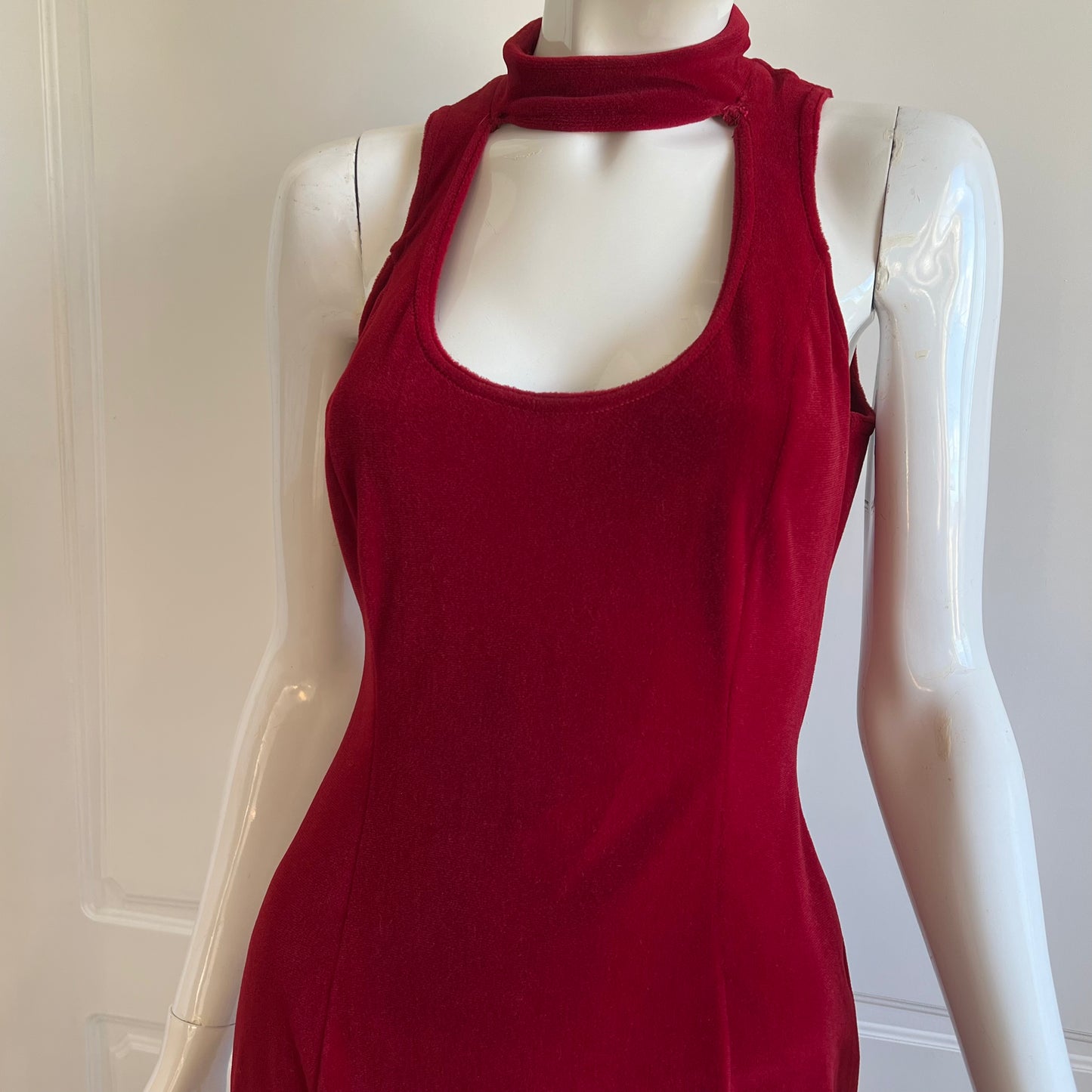 1990's Classic Red Velvet Cut-Out Dress