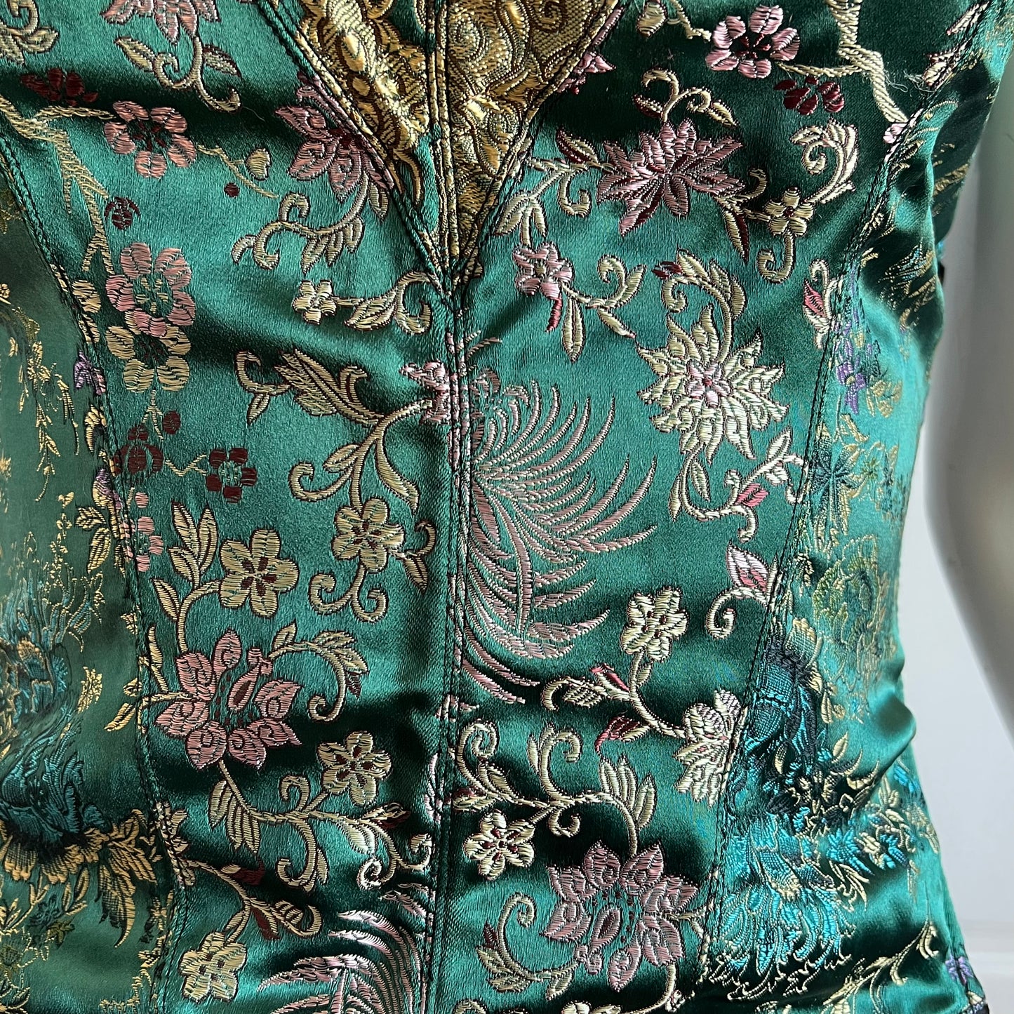 2000's Green Jacquard Corset Top