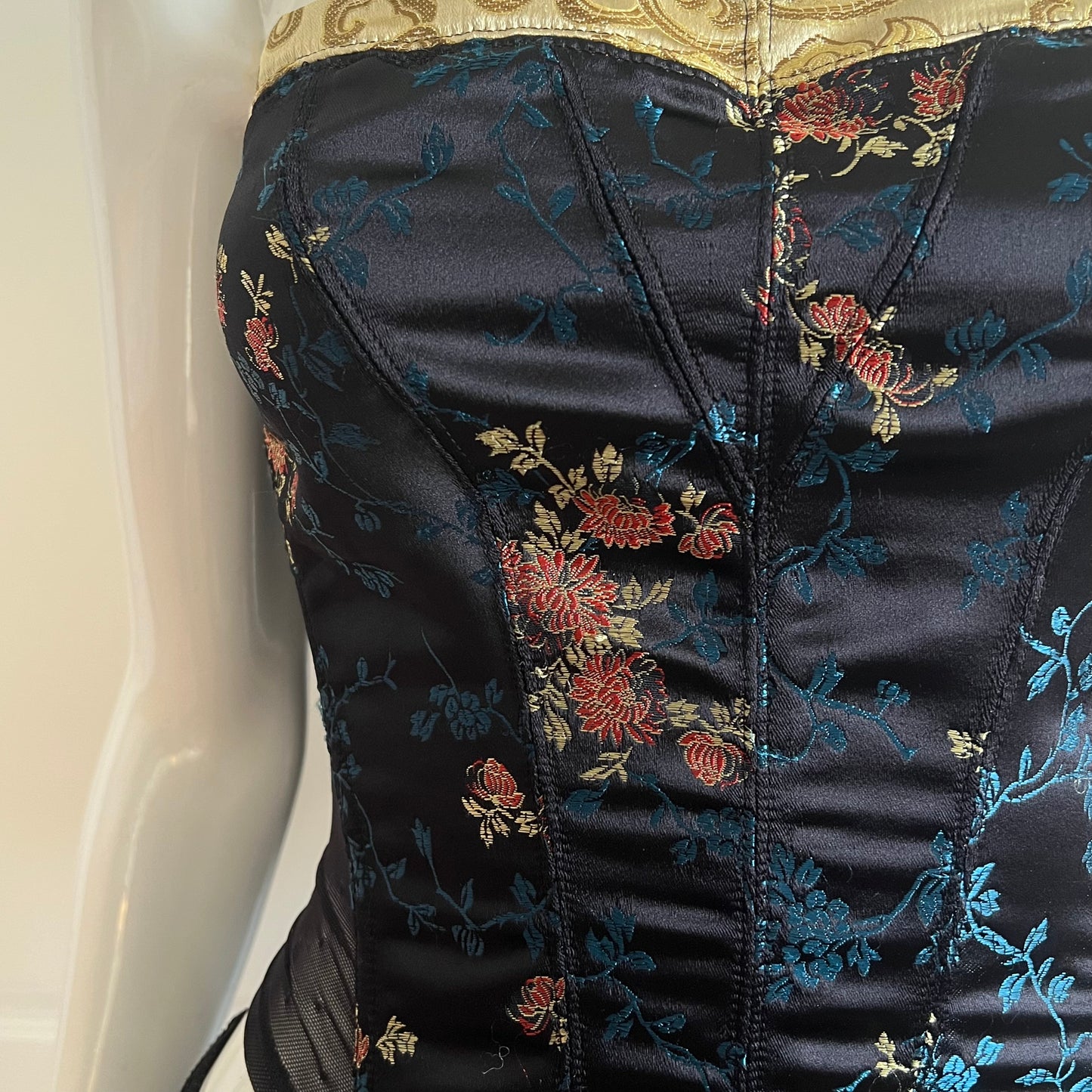 2000's Black Jacquard Corset Top