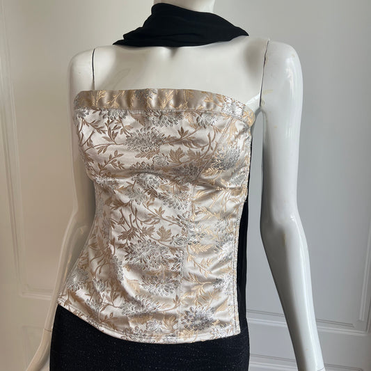 2000's Gold Jacquard Corset Top