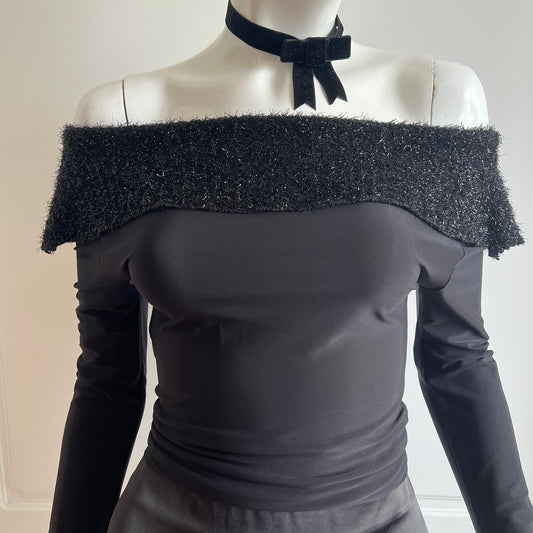 Vintage 1990's Black Fuzzy Off Shoulder Top
