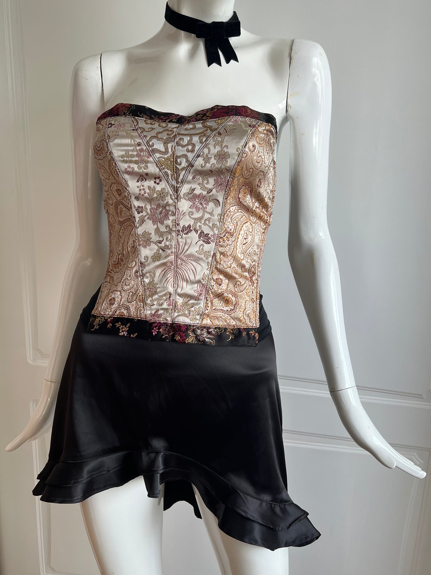 2000's Dark Gold Jacquard Corset Top