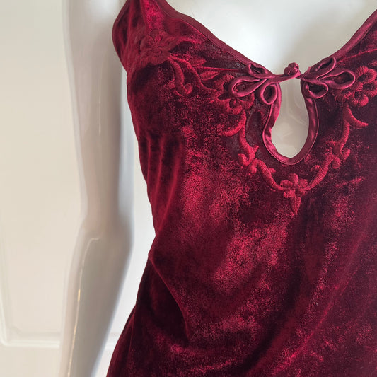 Vintage Burgundy Velour Mini Dress