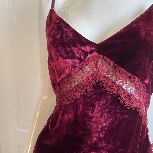 Burgundy Crushed Velvet & Lace Slip Dress