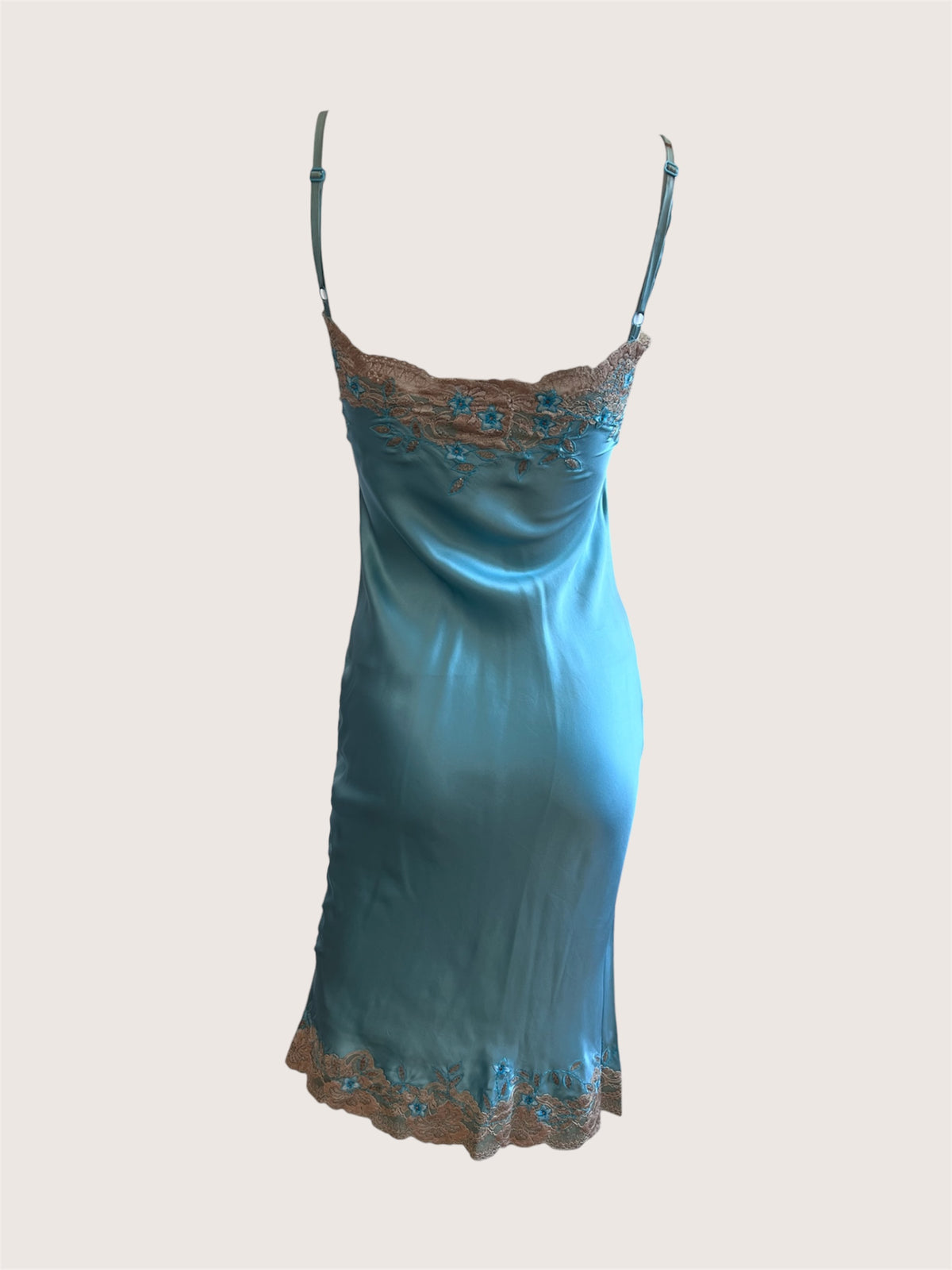 Vintage 100% Silk Blue Lace Slip Dress