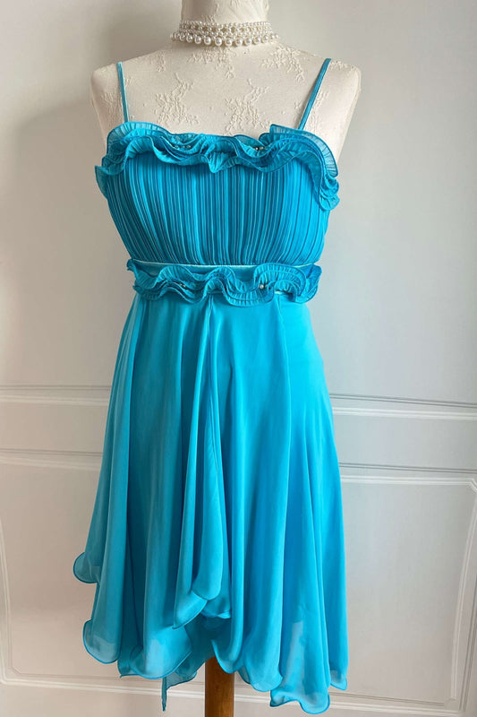 Vintage Blue Mini Ruffle Dress