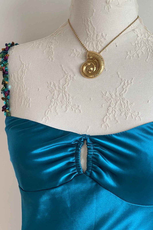2000's Blue Satin Slip Dress