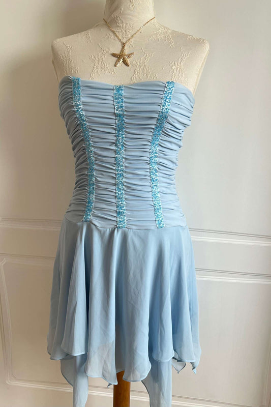 Pastel Blue Asymmetrical Mini Dress
