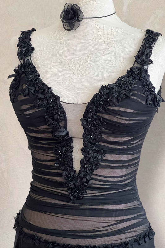 Luxurious Designer 100% Silk Black Corset Mini Dress