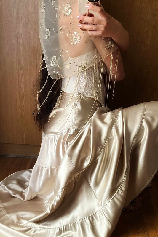 Vintage Champagne Gold Maxi Skirt