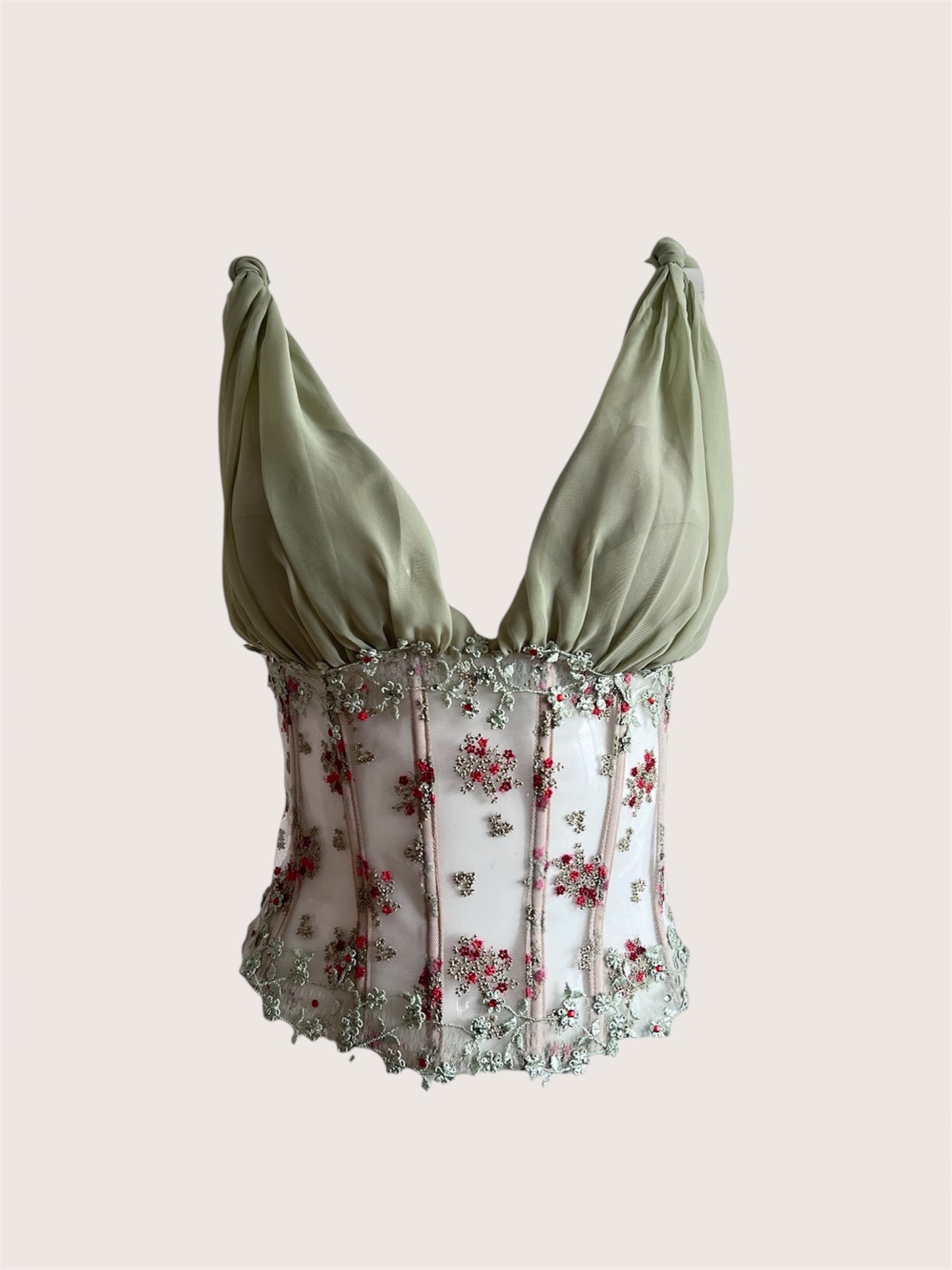Luxurious Designer Sage Green Floral Corset