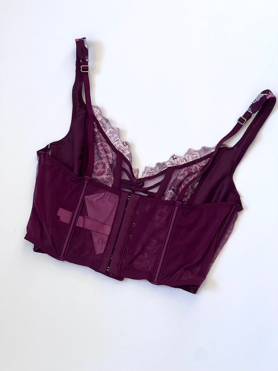 VS Plum Floral Embroidered Boned Corset Top