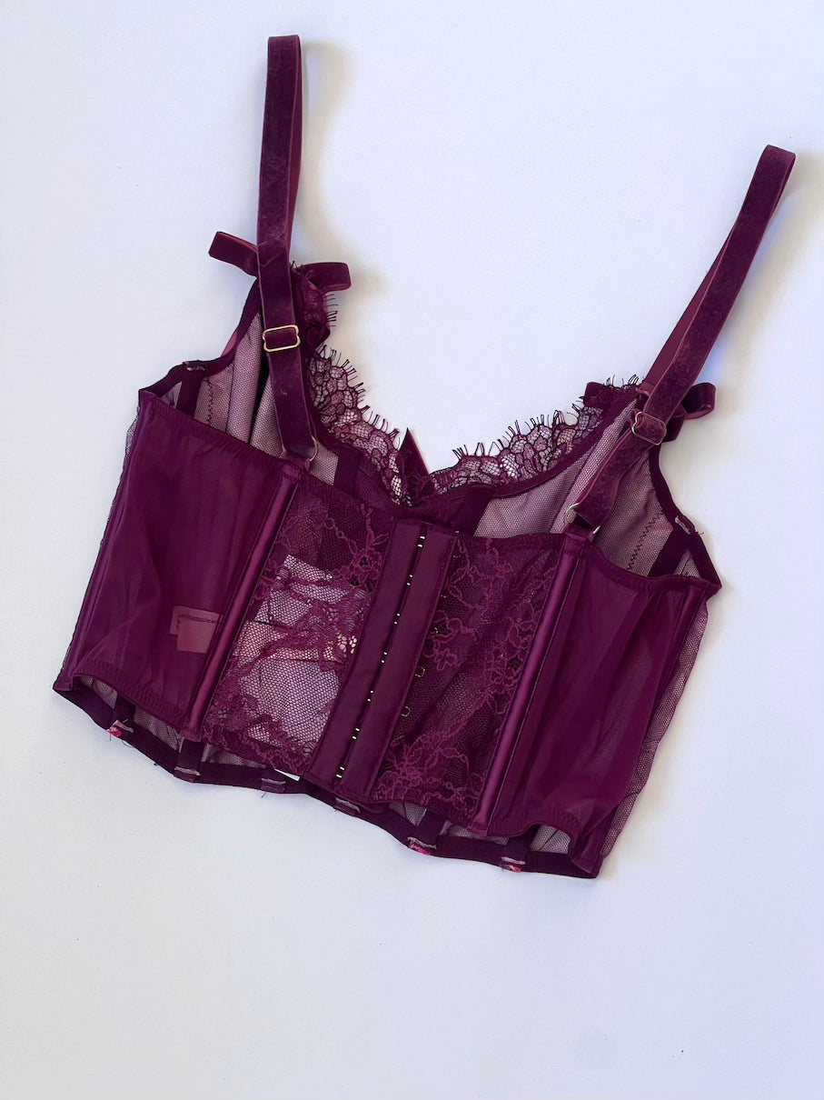 VS Plum Lace Floral Boned Corset Top