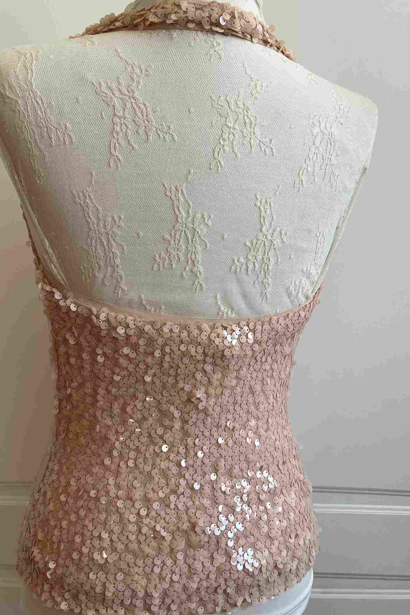 Vintage Peach Pink Sequin Halter Top