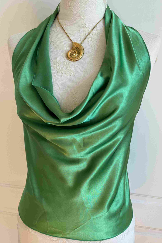 Vintage Green Satin Backless Top