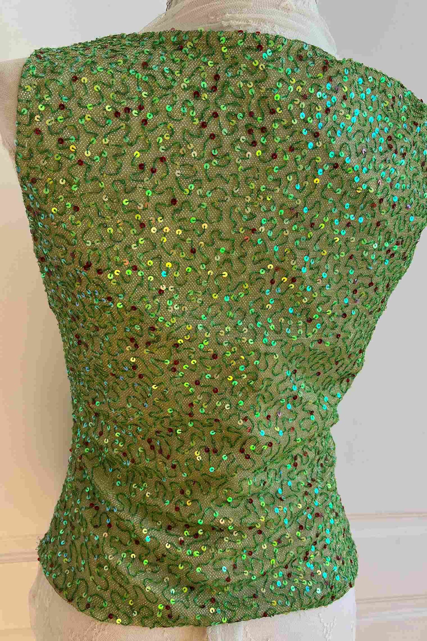 Vintage Green Sequin & Embellished Top
