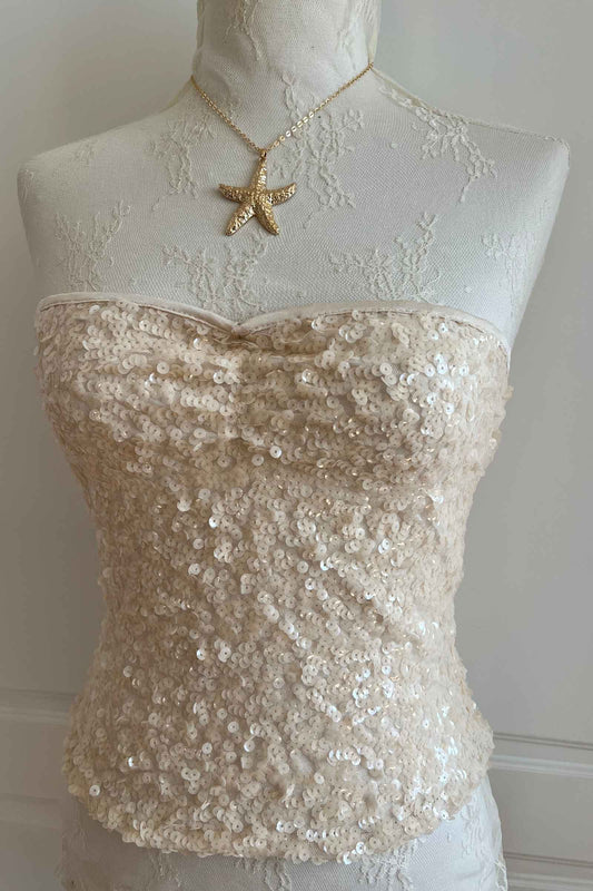 Pearl Beige Sequin Tube Top