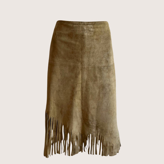 1990's Camel Brown Suede Tassel Skirt
