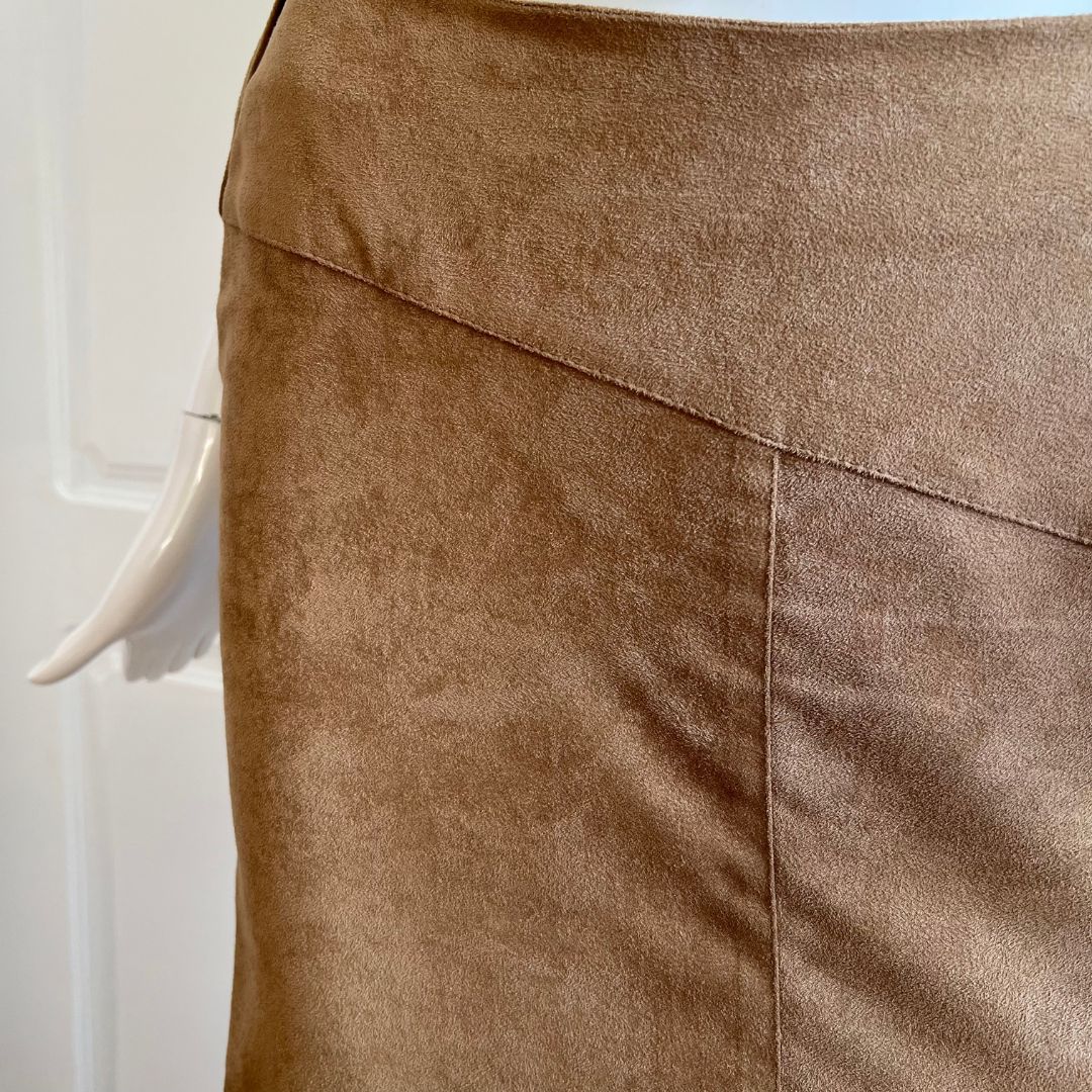 1990's Camel Brown Suedette Maxi Slit Skirt
