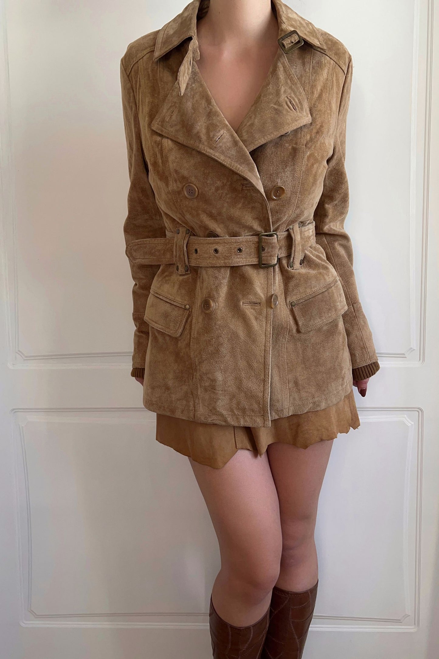 1990's Italian Caramel Brown Leather Mini Skirt