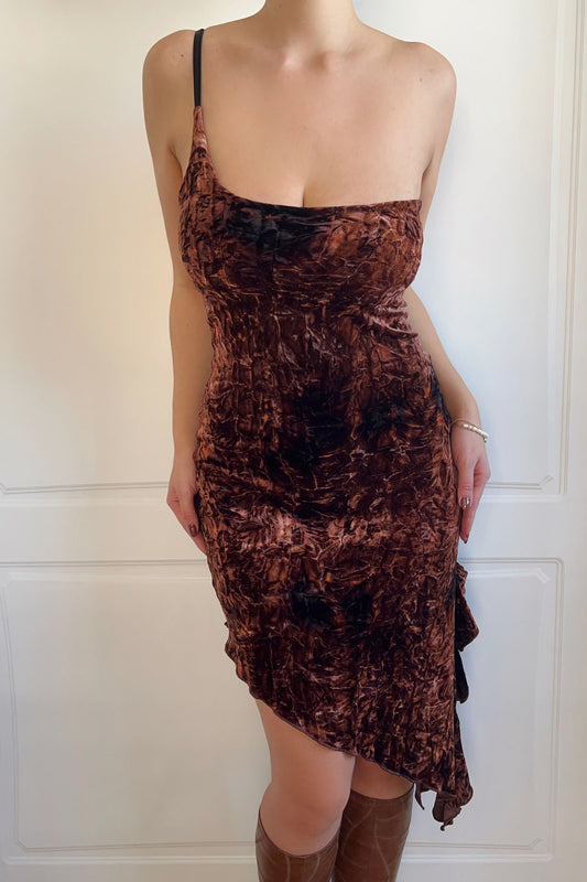 Chocolate Brown Crushed Velour Dress