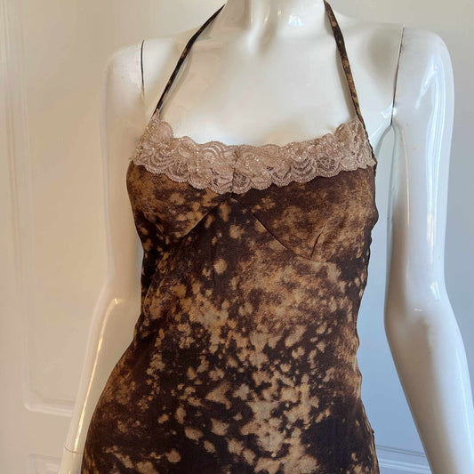Vintage Dark Brown Tie-Dye Print Dress
